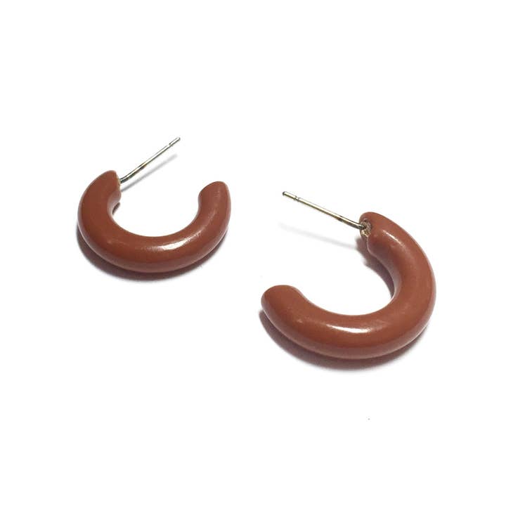 Leetie Lovendale - Wholesale Hoop Earrings - Caramel Brown Tiny Secretary Hoop Earrings3