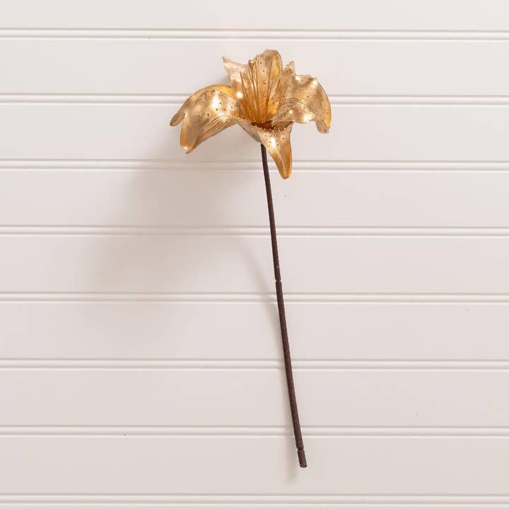 Audrey's Home & Gift – Flores artificiais por atacado – Haste - Lírio Metálico Dourado (PK/12)0