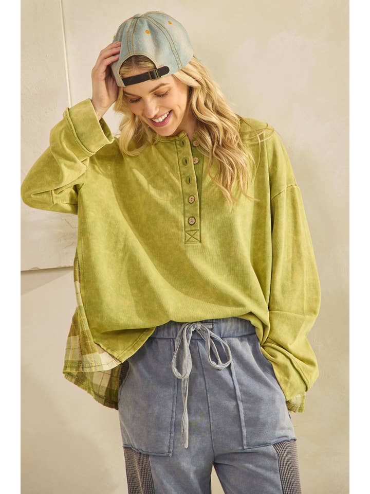 Sage + Fig - Wholesale Knit Top - Women's - RUSTIC CHARM PLAID CONTRAST TOP (ST7989)0