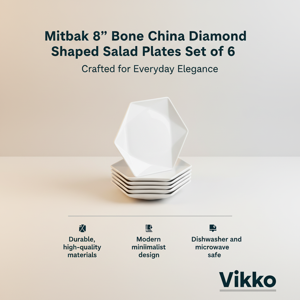 Kadra Kitchenware – wholesale Salladstallrik – Mitbak 8" Bone China diamantformade salladsplattor Set med 63