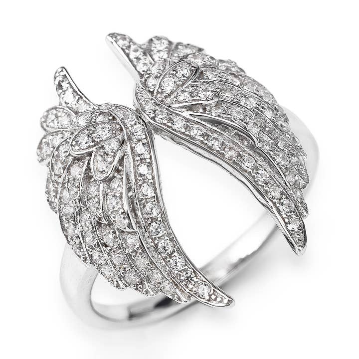 Angel Wings Witte Cz-ring in sterling zilver voor wholesale door Amen Gioielli
