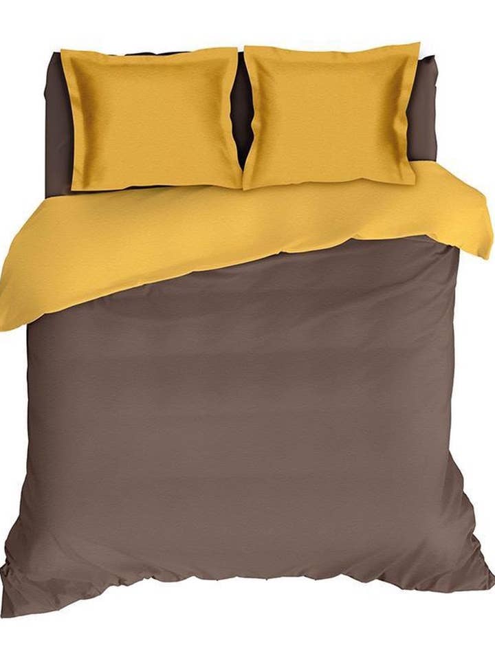 Romanette Flanellen Dekbedovertrek Comtesse Bruin/Oker voor wholesale door TEXTAP B.V.