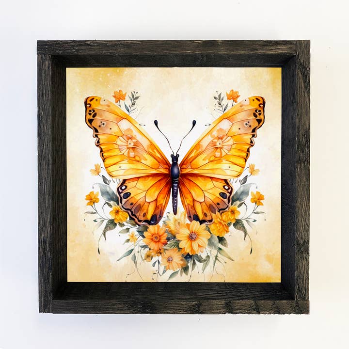 Butterfly Flowers Marigold - Golden Butterfly Canvas Art for wholesale by Hangout Home