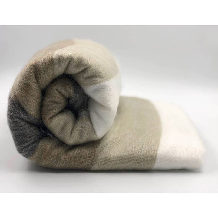 ECUALAMA - Wholesale Throw blanket - Soft & Warm Baby Alpaca Wool Throw Blanket / Sofa Cover - Queen 90" x 65" - thick stripes pattern white/beige/brown2