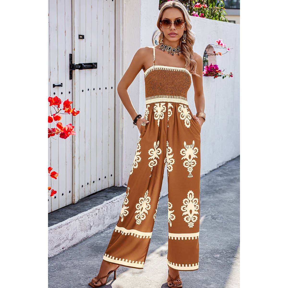 Supreme Fashion – wholesale Jumpsuit – Women's – Geo Print Off Shoulder High Waist Fit Jumpsuit19