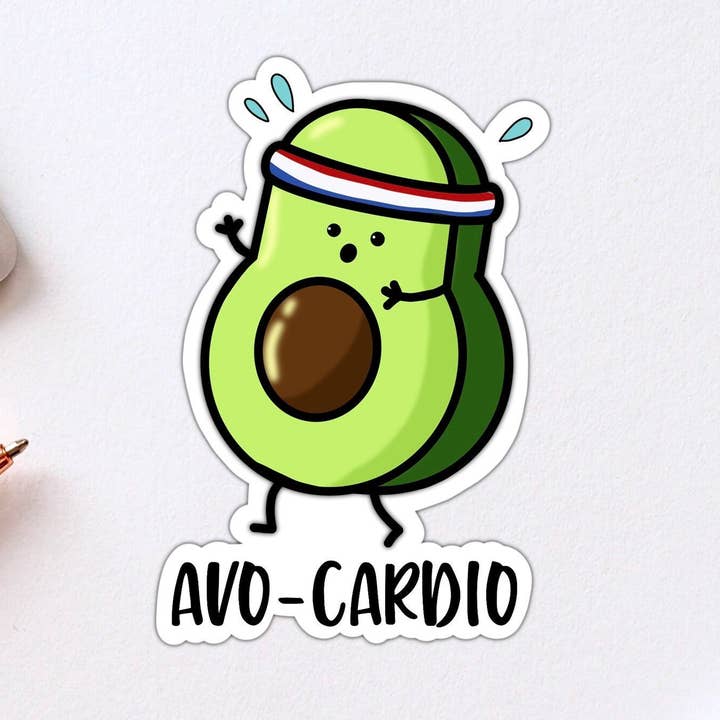 Avo Cardio Avocado Fitness Mad ordspil Vinyl Sticker for engroshandel hos Stick With It Sticker Co
