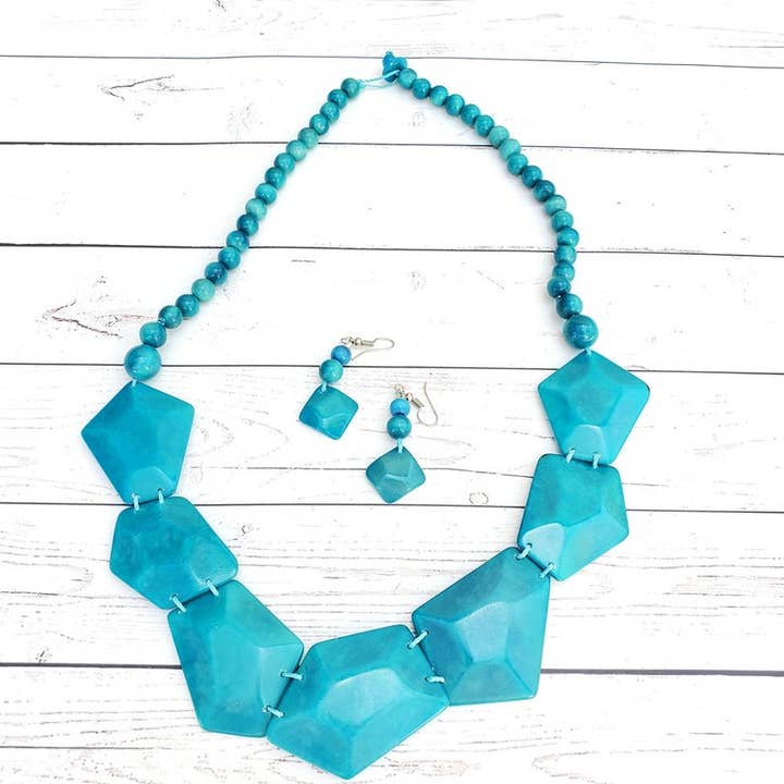 Organic jewelry by Allie - Wholesale Jewelry Set - Pentagons tagua nut diamonds geometric necklace 2pc set8