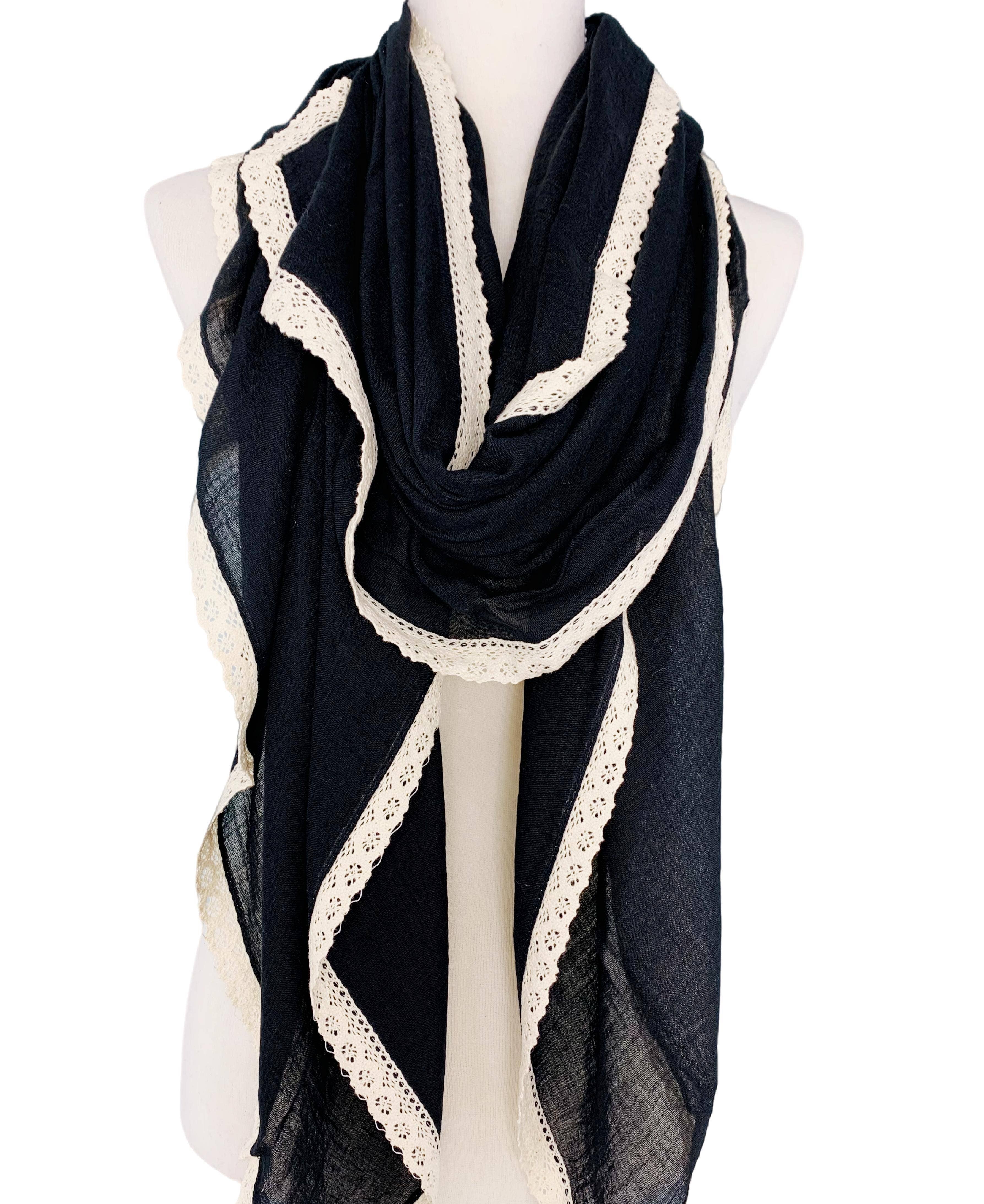 JC Sunny Fashion – wholesale Scarf – Women's – JC021021 12 Colors-Oversized Lace-Trim Solid Scarf0