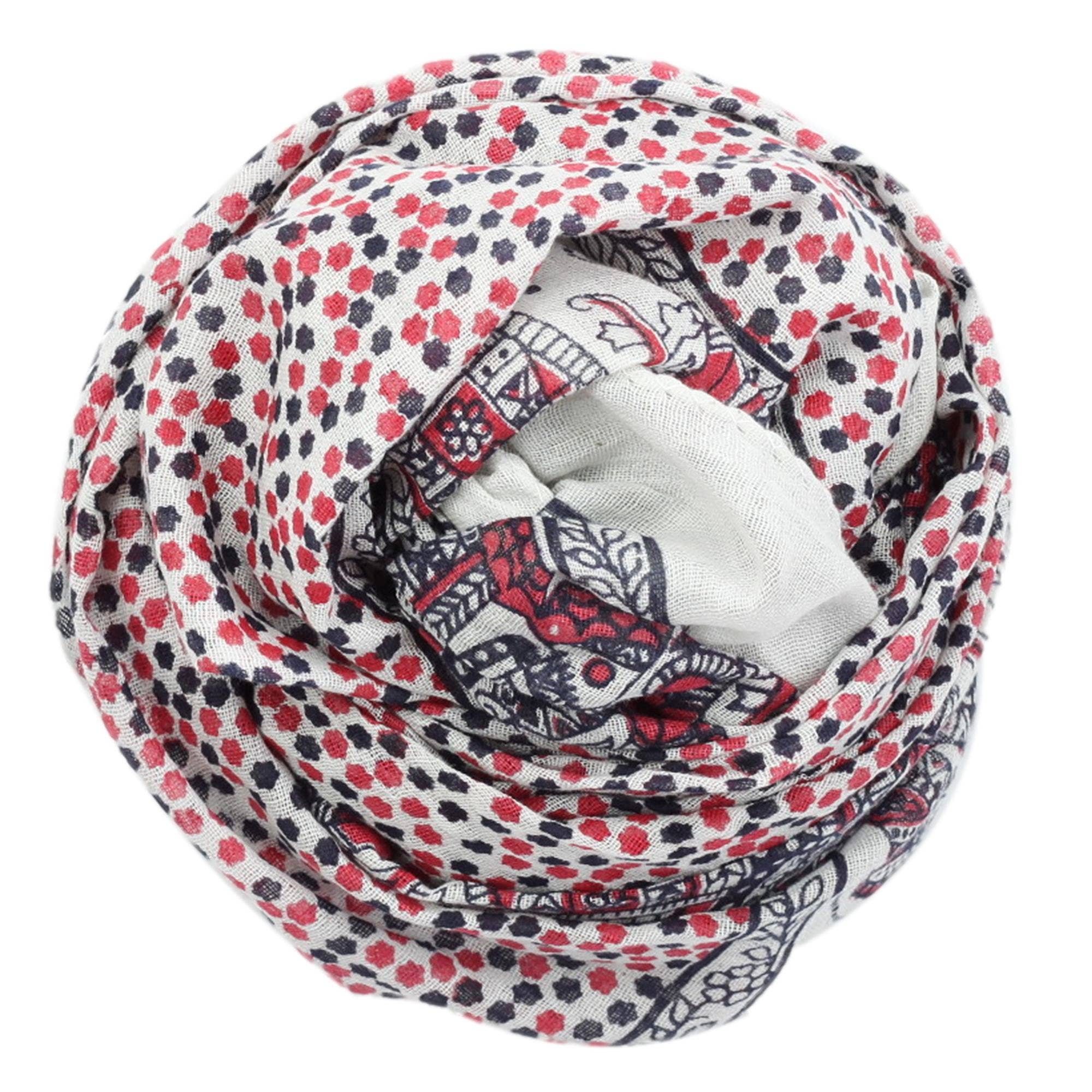 Tribal Trade GmbH – wholesale Halsduk - Unisex – Bomullsduk elefant vit röd-svart fyrkantig duk2