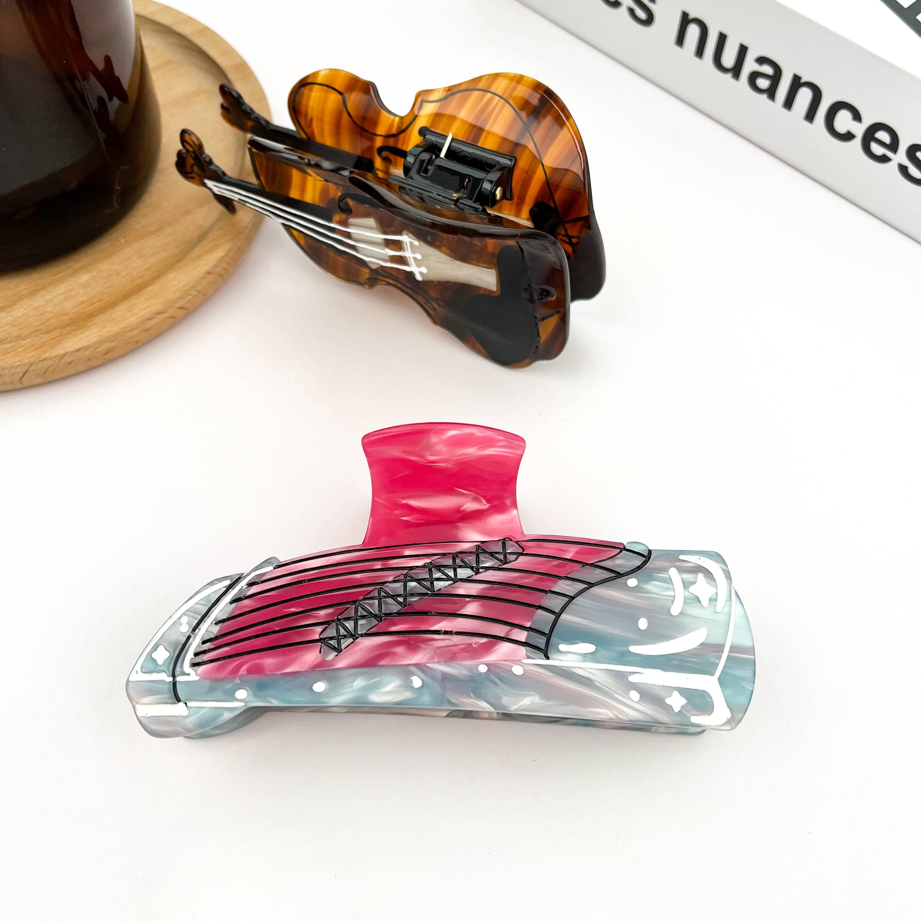 TheDivaSoap - Vente Pince à cheveux – femme - Pinces à cheveux en acétate marron pour violon, pince à cheveux Guzheng3