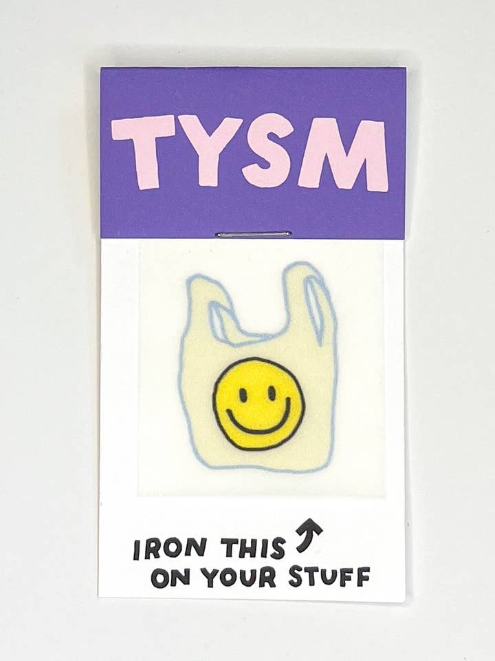 Thank You Smiley Shopping Bag L'il Something Iron-On Card for wholesale by Hot Dang Press