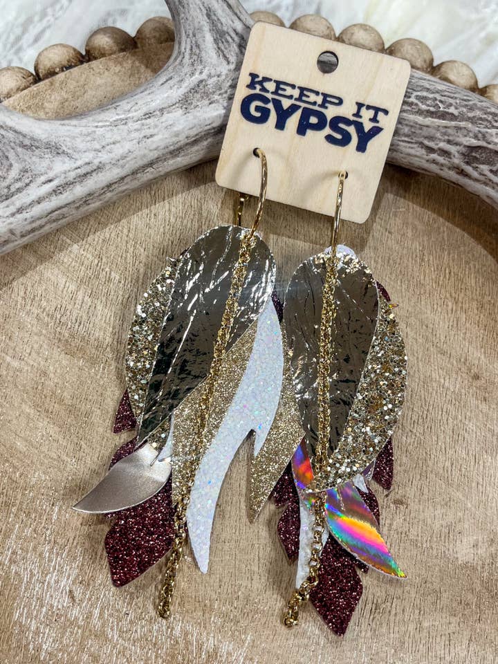 Brown & Gold Chain Feather Earrings for wholesale by Keep it Gypsy