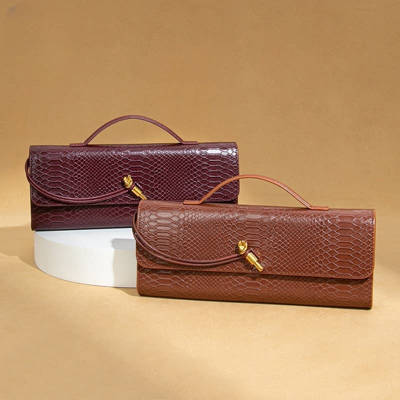 PEACH ACCESSORIES – Bolsa - Mulher por atacado – Clutch trançado com fecho dourado e estampa de cobra B18931