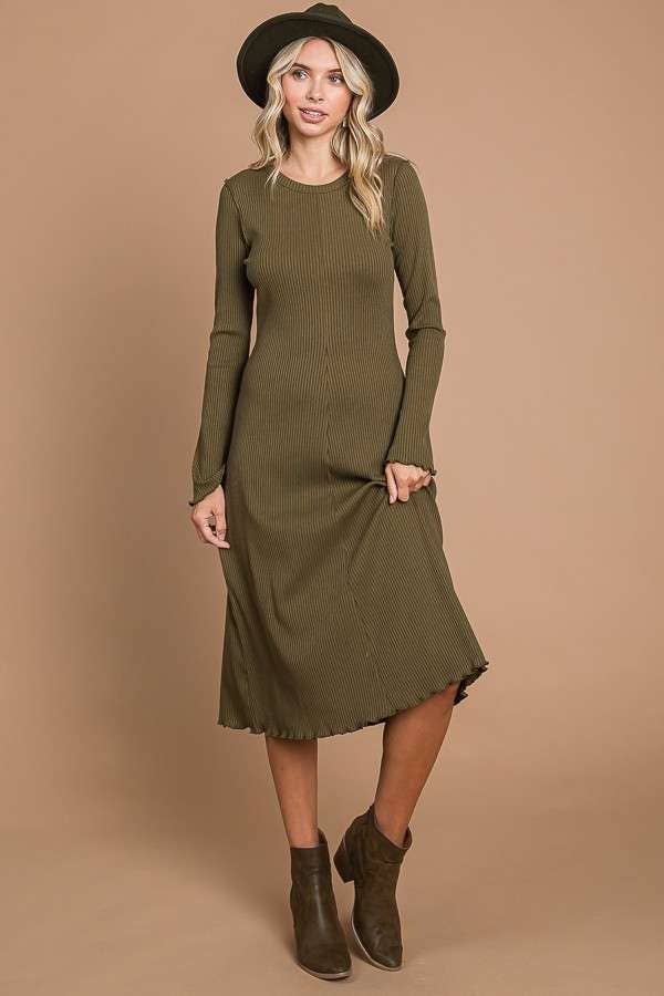 Culture Code - Wholesale Dress - Women's - CRD1903L - CREW NECK BELL SLV FLARE MIDI DRESS7