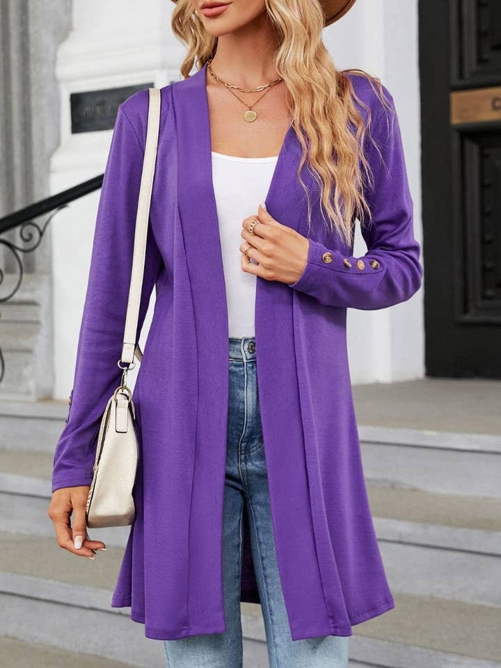 CWOCAL2124_SOLID COLOR BUTTON-UP LONG SLEEVE KNIT CARDIGAN for wholesale by NINEXIS