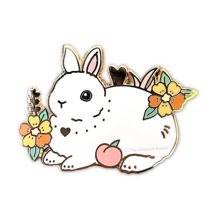 White Netherland Dwarf Rabbit Enamel Pin for wholesale by The Crowned Rabbit