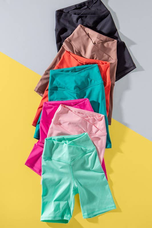 Urban Daizy - Wholesale Athletic Shorts - Women's - Cross Front High-Waisted Bike Shorts5