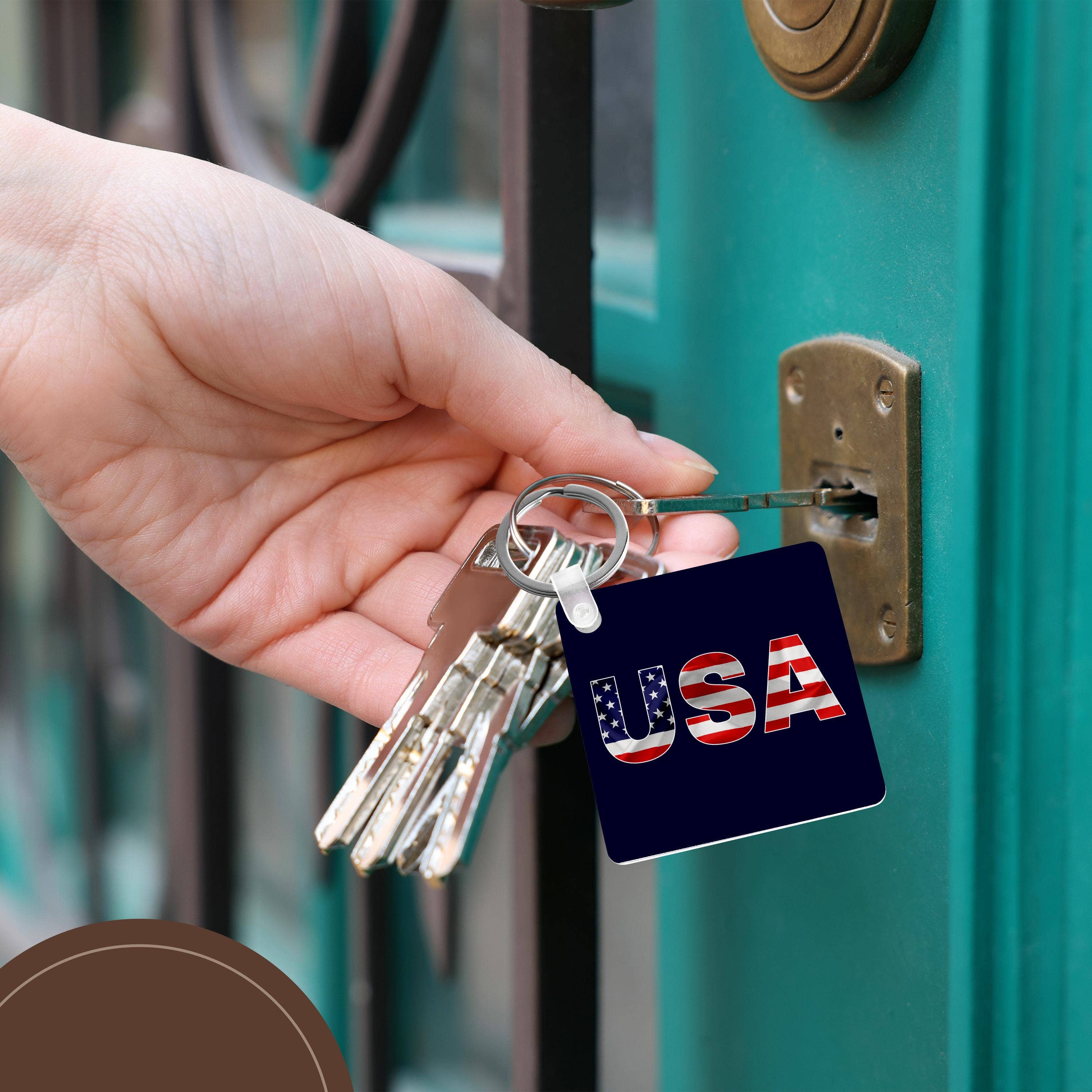 3dRose – wholesale Keychain – Unisex – 3dRose, USA text, the American Flag over the letters. Blue background, Key Chain5