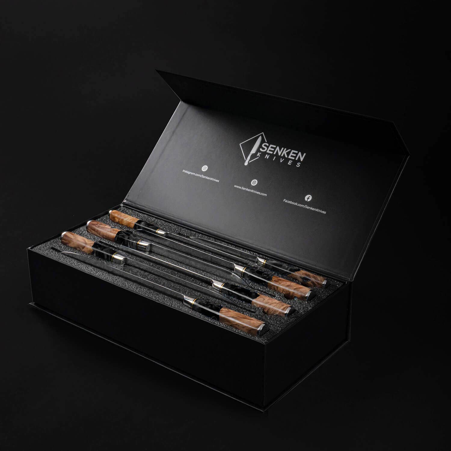 Senken Knives - Wholesale Knife Set - 7-Piece "Tsunami" Japanese Damascus Knife Set, Black Resin 8