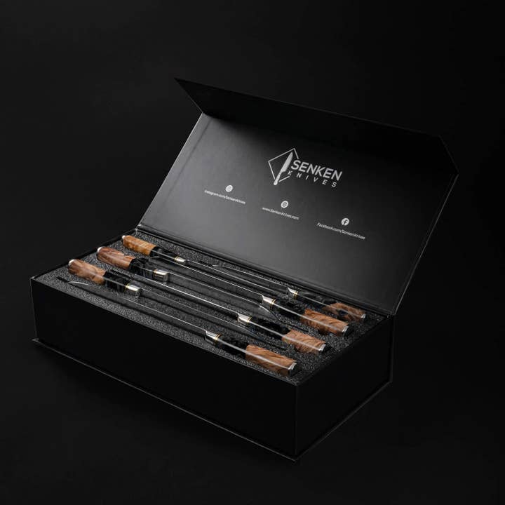 Senken Knives - Wholesale Knife Set - 7-Piece "Tsunami" Japanese Damascus Knife Set, Black Resin 8