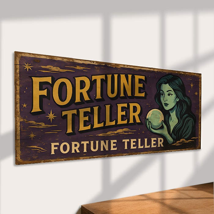 The British Metal Signs Company – Engroshandel Vægskilt – Vintage spåkone krystalkugle læsning metalskilt cirkus1