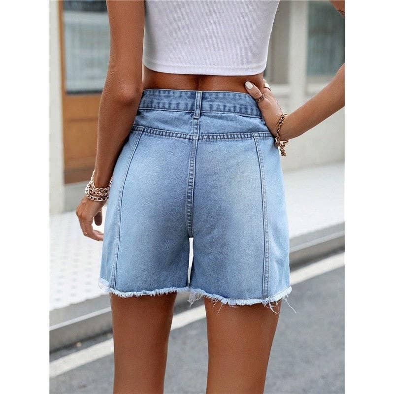 BLUE Loose, Slim, Simple And Versatile Straight Denim Shorts for wholesale on Faire4