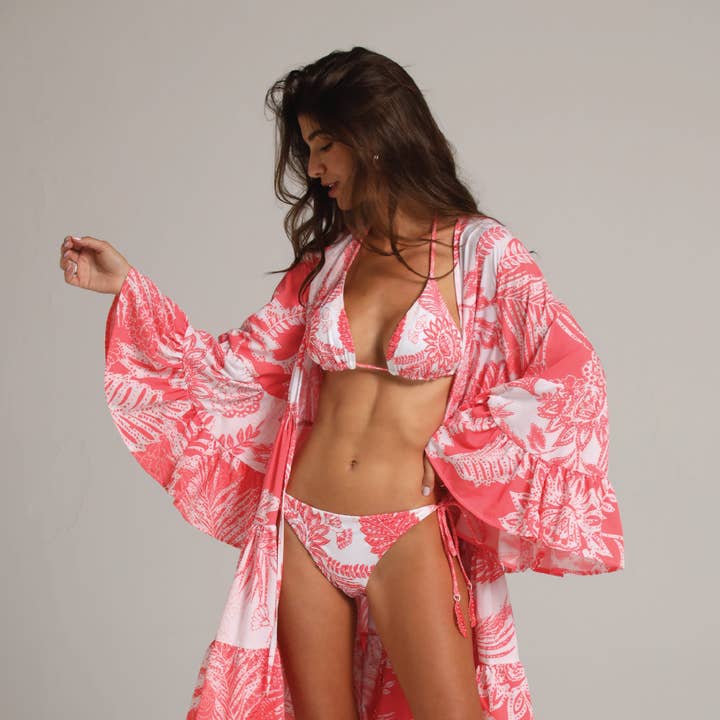 GLAMOROUS LEAVES LONG SLEEVE SHORT KIMONO for wholesale by Cosita Linda