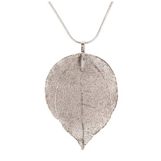 24" Long Filigree Leaf Necklace in Silver for wholesale by S&A Fashions
