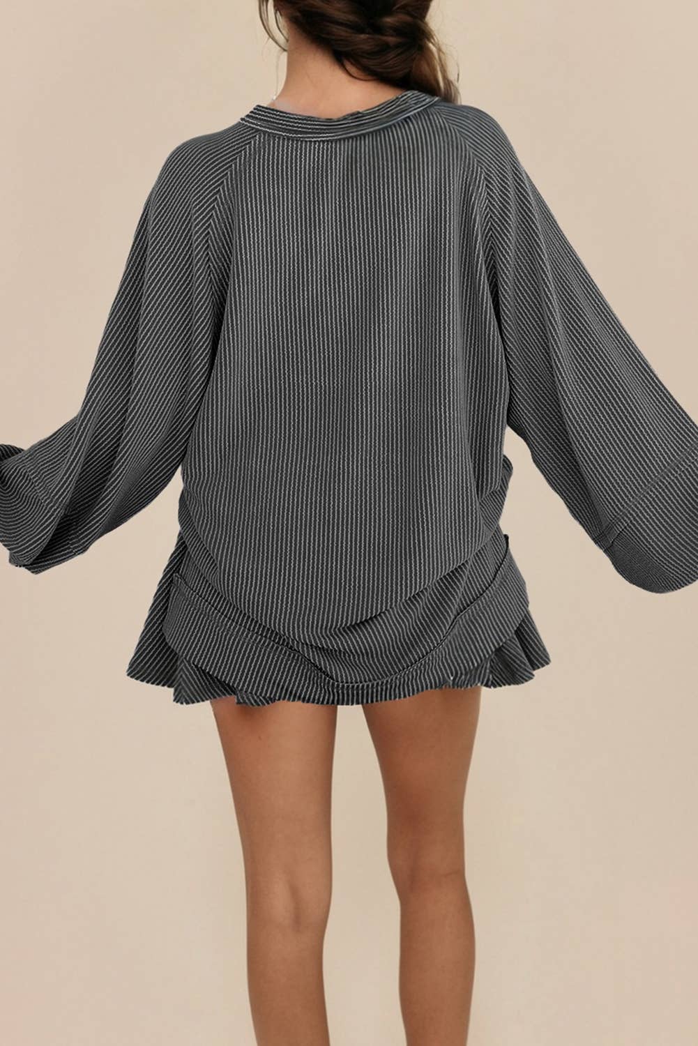 LA Society - Wholesale Top & Skirt Set - Women's - Corded Lantern Sleeve Top and High Waist Skirt Two Piece Set5