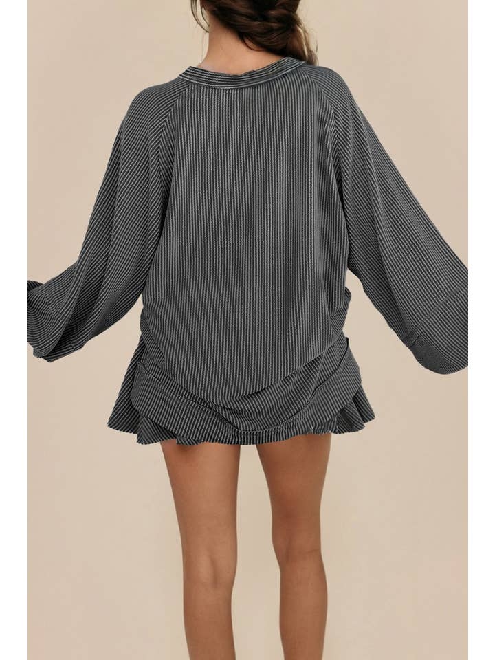 LA Society - Wholesale Top & Skirt Set - Women's - Corded Lantern Sleeve Top and High Waist Skirt Two Piece Set5