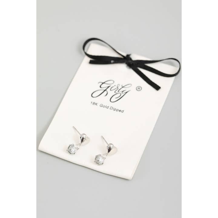 18K GOLD DIPPED HEART AND CZ DROP EARRINGS for wholesale by Girly