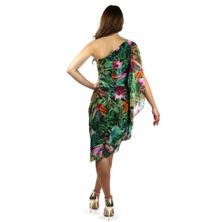 Elana Kattan - Venta al por mayor Vestido - Mujer - TROPICANA Vestido bajo asimétrico de manga ángel con un hombro