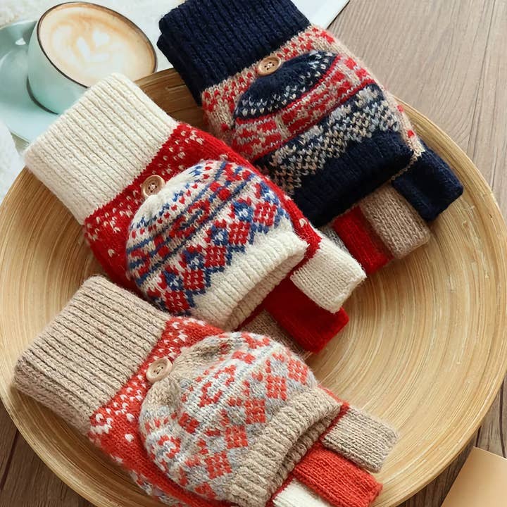 Happy Knits - Vente Gants – femme - Gants en laine pour femmes - Gants d'hiver sans doigts avec rabat19