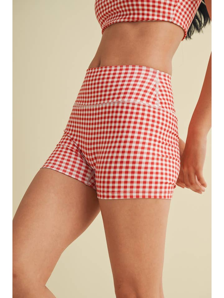 KIMBERLY C - Wholesale Athletic Shorts - Women's - Gingham Print Mid-Rise Mini Shorts46