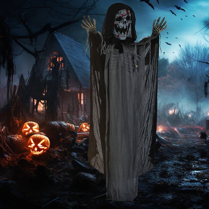 39F Inc. - Wholesale Outdoor Ornament/Decor - Outsunny 74' Life Size Outdoor Halloween Decorations Skeleton Witch, Animated Prop Animatronic Decor with Sound and Motion Activated, Light Up Eyes and Chest, Howling and Chain Sound8