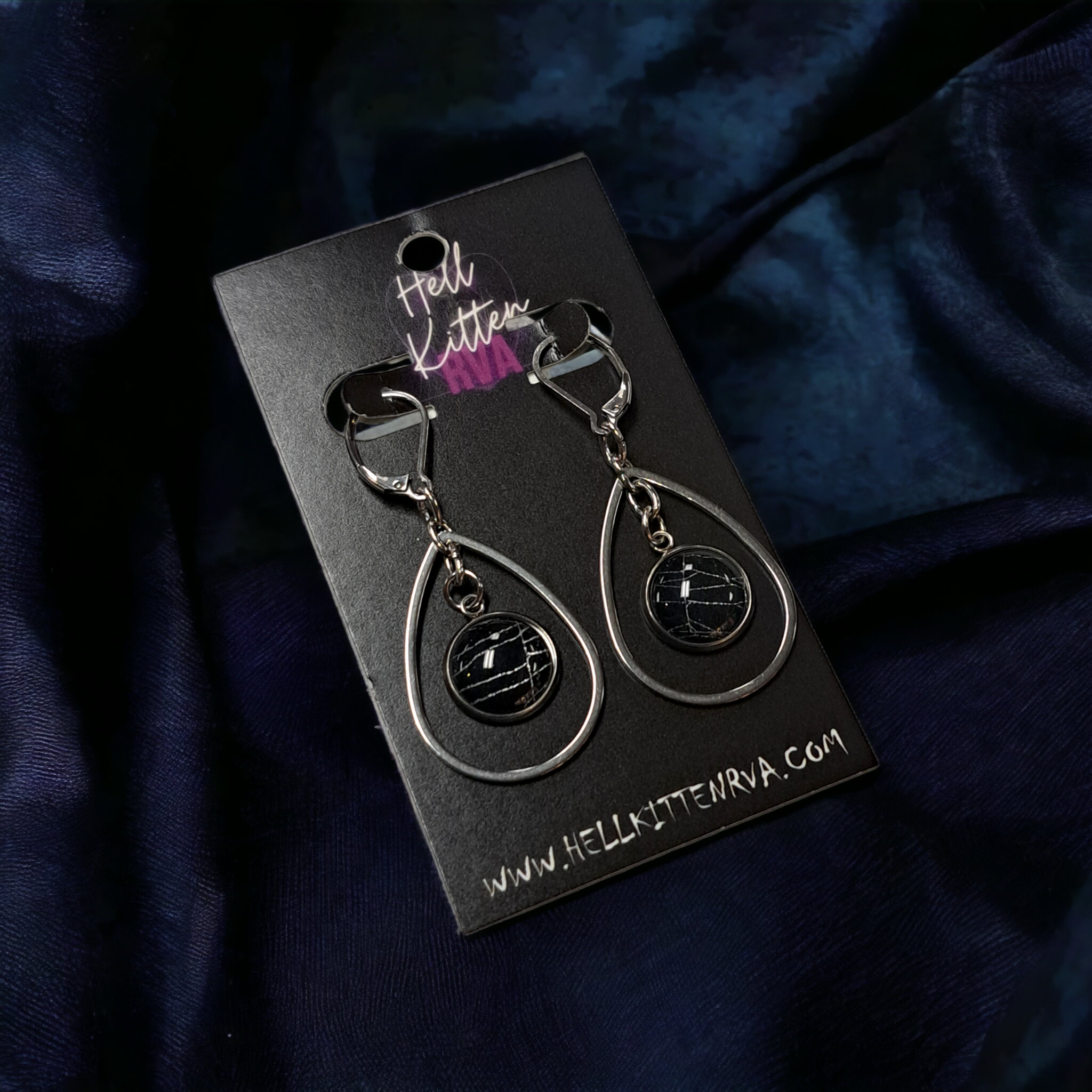 Hell Kitten RVA - Wholesale Dangle Earrings - Real Spiderweb Silver Tone Teardrop (Earrings)1