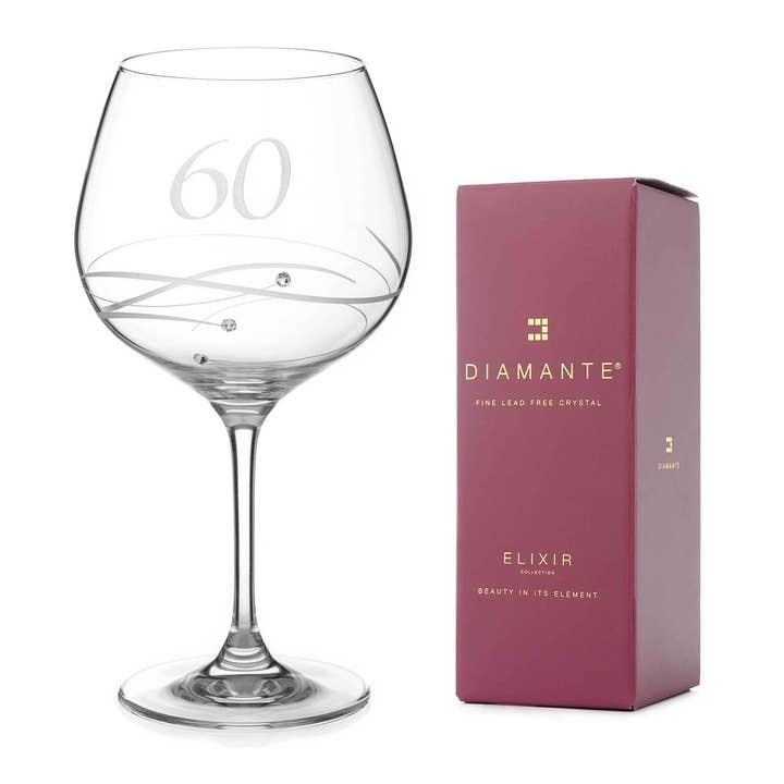 60th Birthday Crystal Gin Glass Adorned With Swarovski Crys for wholesale by DIAMANTE
