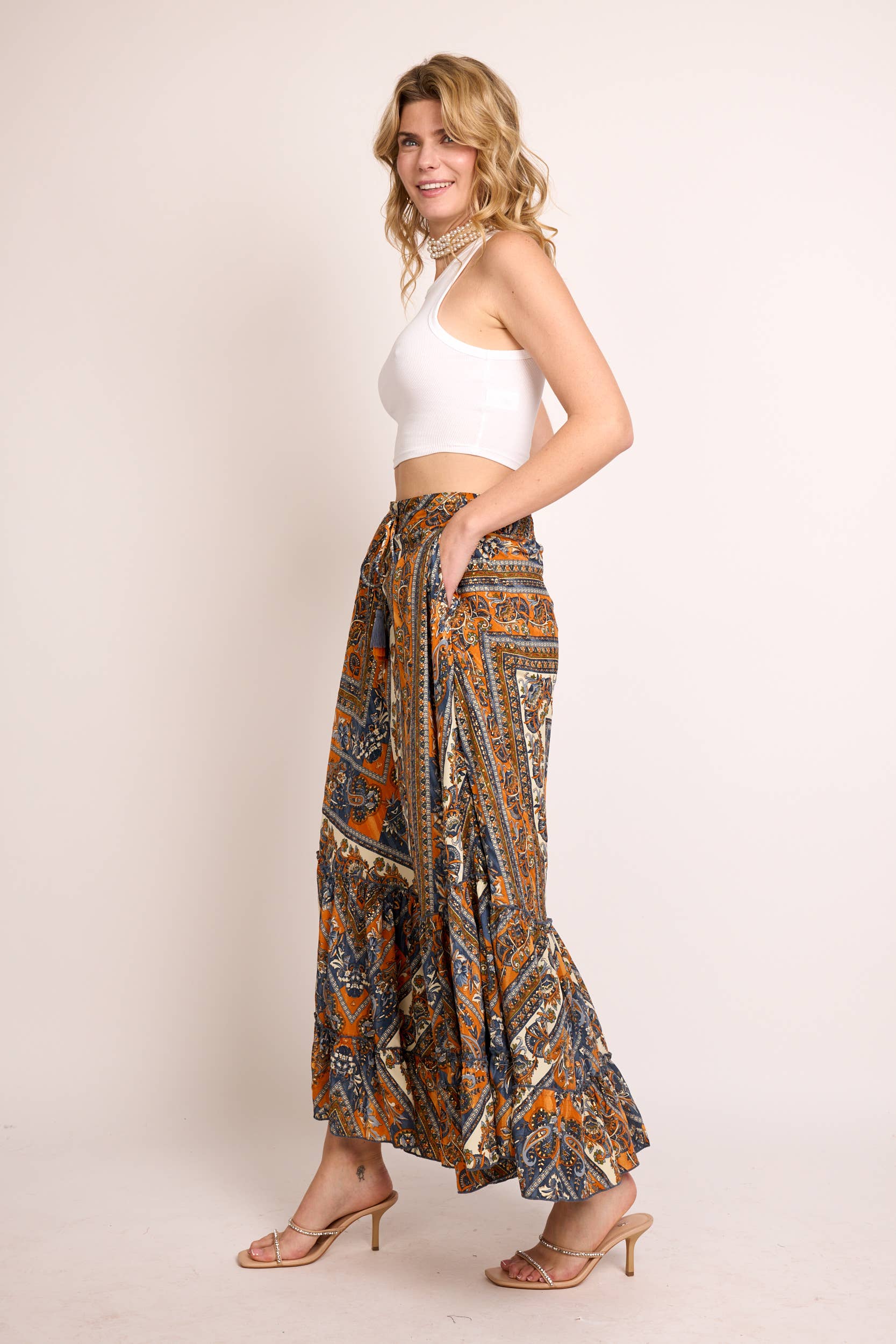  RED COMBO BLACK COMBO TURQUOISE COMBO  Boho Skirt in Cold Silk with Ethnic Print – Handmade for wholesale on Faire2