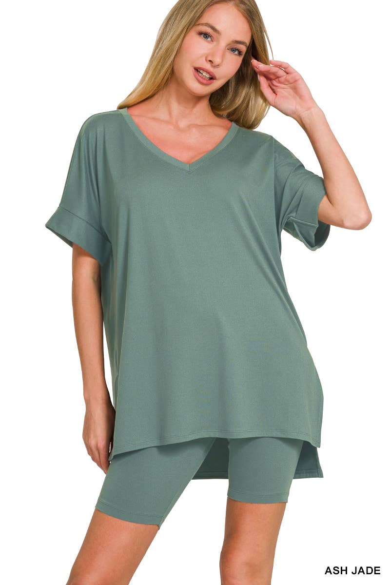 42POPS - Wholesale Lounge Set - Women's - `.Hi Low Hem Top & Biker Shorts 2pc Set8