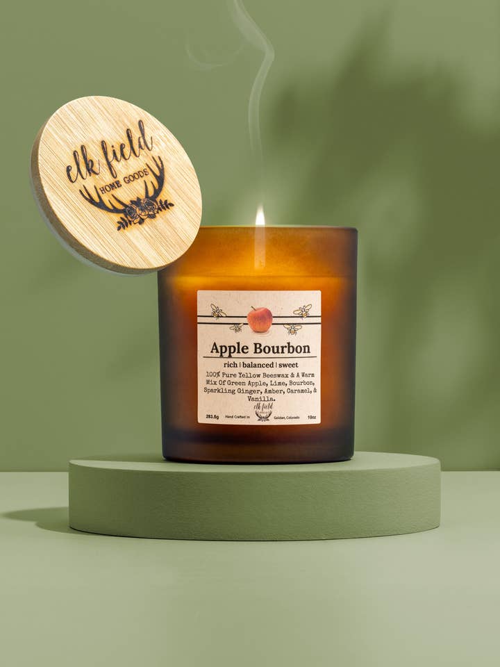 Apple Bourbon Beeswax Candle for wholesale by Elk Field Home Goods