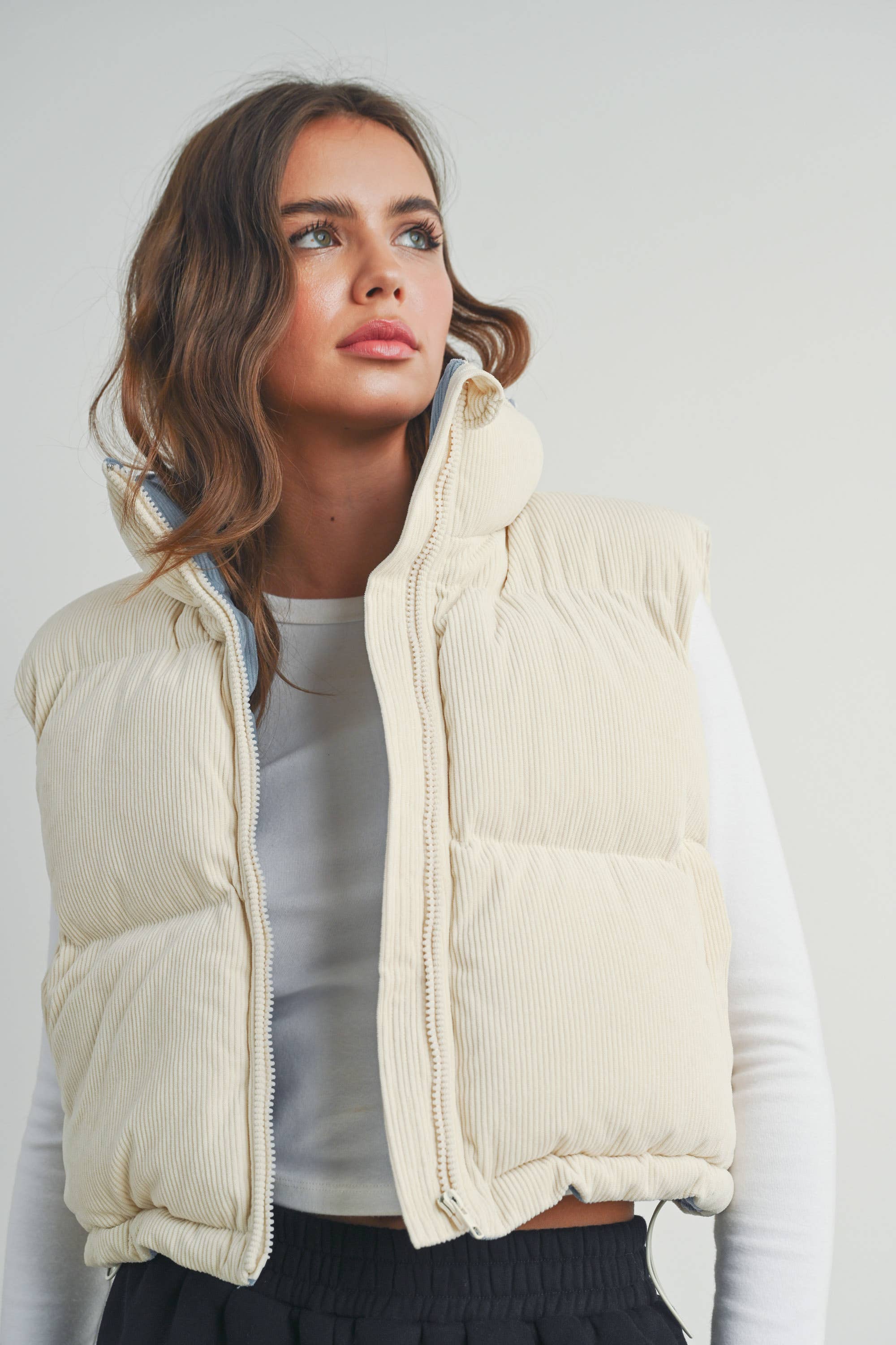 BUTTERMELON - Wholesale Outerwear Vest - Women's - FALL ADOREME CORDUROY PUFFER VEST - BMJ724211