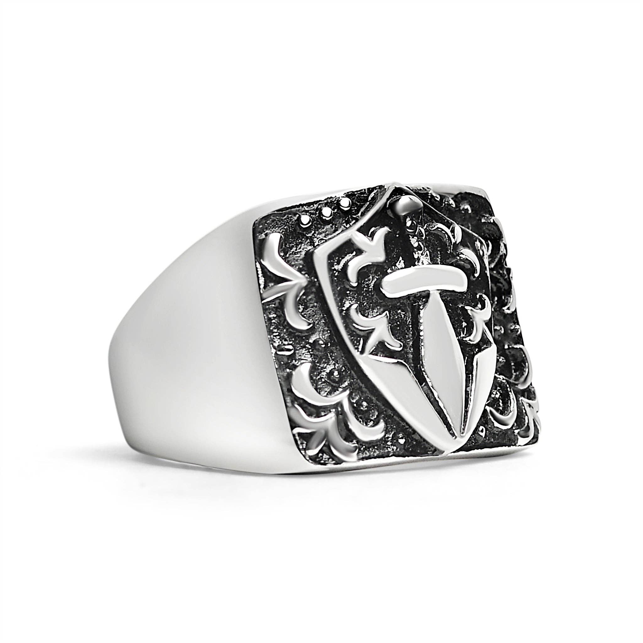 WJW - Wholesale Signet Ring - Stainless Steel Sword And Fleur De Lis Signet Ring1