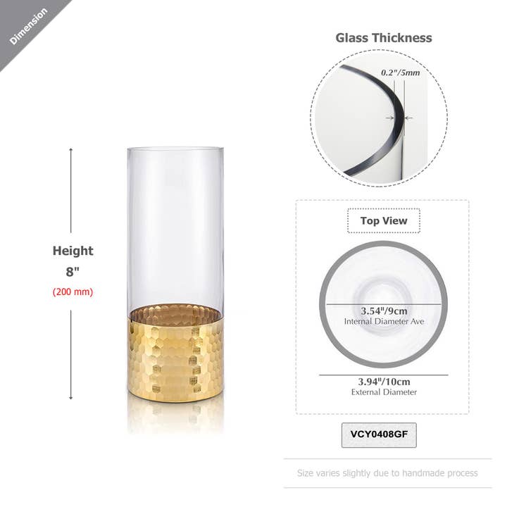 WGV International - Wholesale Vase - WGV Cylinder Glass Vase with Gold Foil Honeycomb - 4" x 8"H1