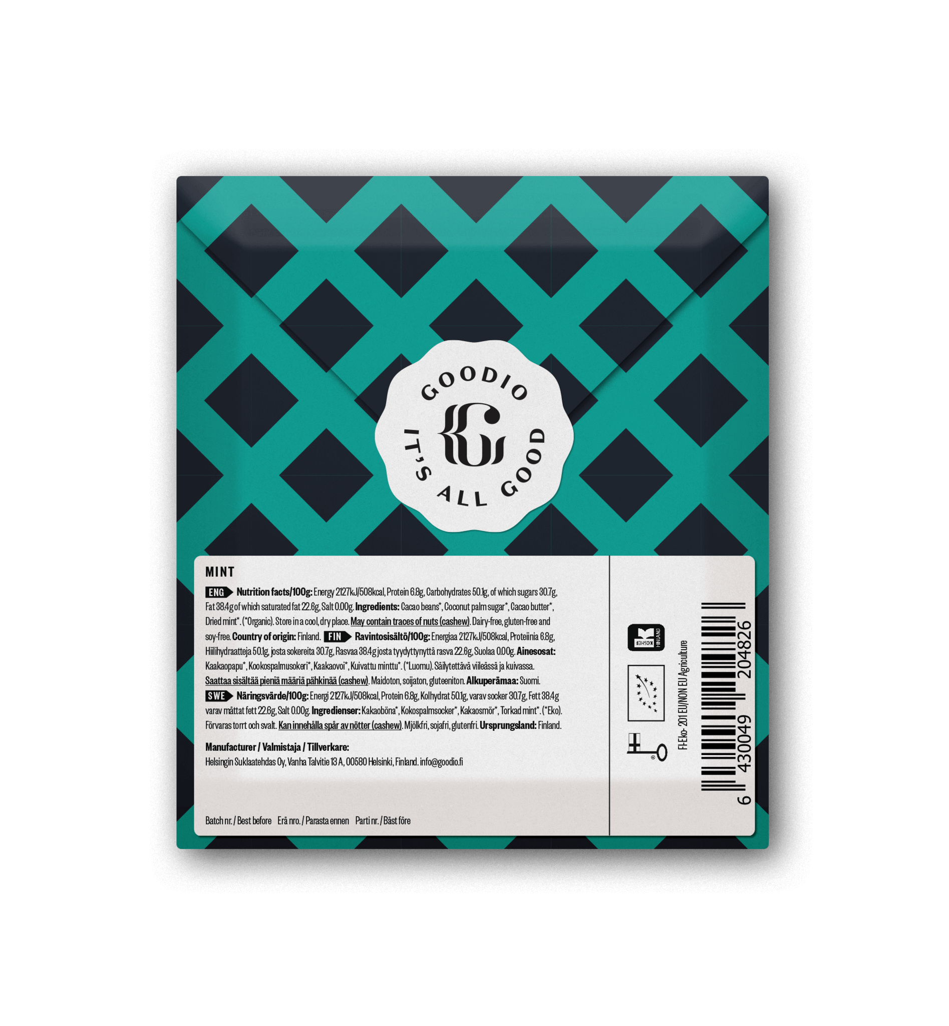 Goodio Chocolate - Vente Barre chocolatée - Chocolat à la menthe 65 %5