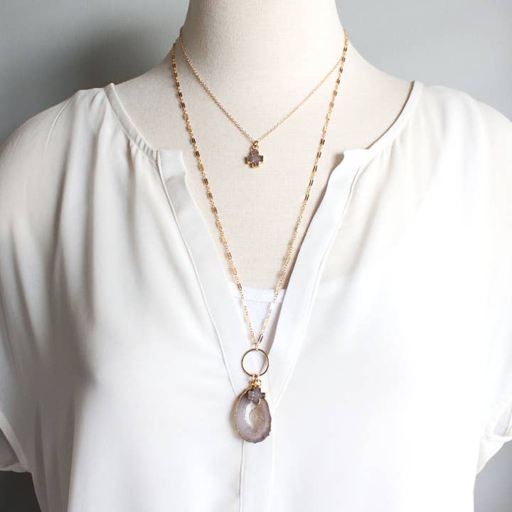 Pure Indigo Design - Vendita all'ingrosso Collana con ciondolo/pendaglio - Celeste Druzy - Collana con croce5