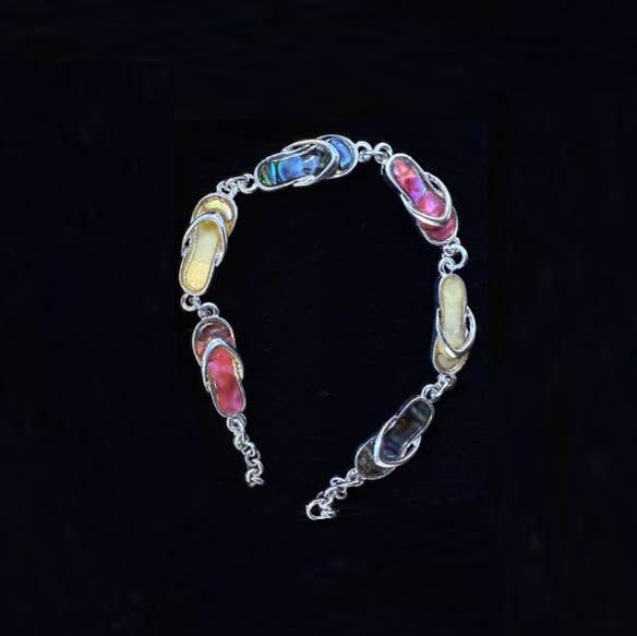 0011 PREMIERE - Wholesale Link & Chain Bracelet - FR2699 Multi-Tone Abalone Flip Flop Link & Chain Bracelet8