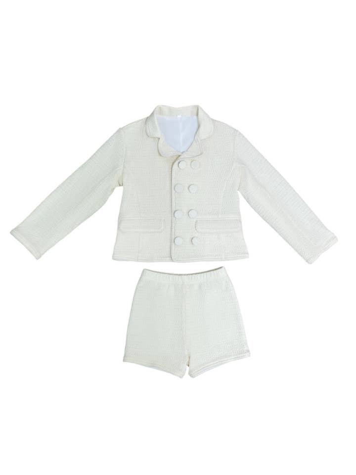 Conjunto de Blazer de Punto Texturizado en Crema_Niños para venta al por mayor de We The Kids