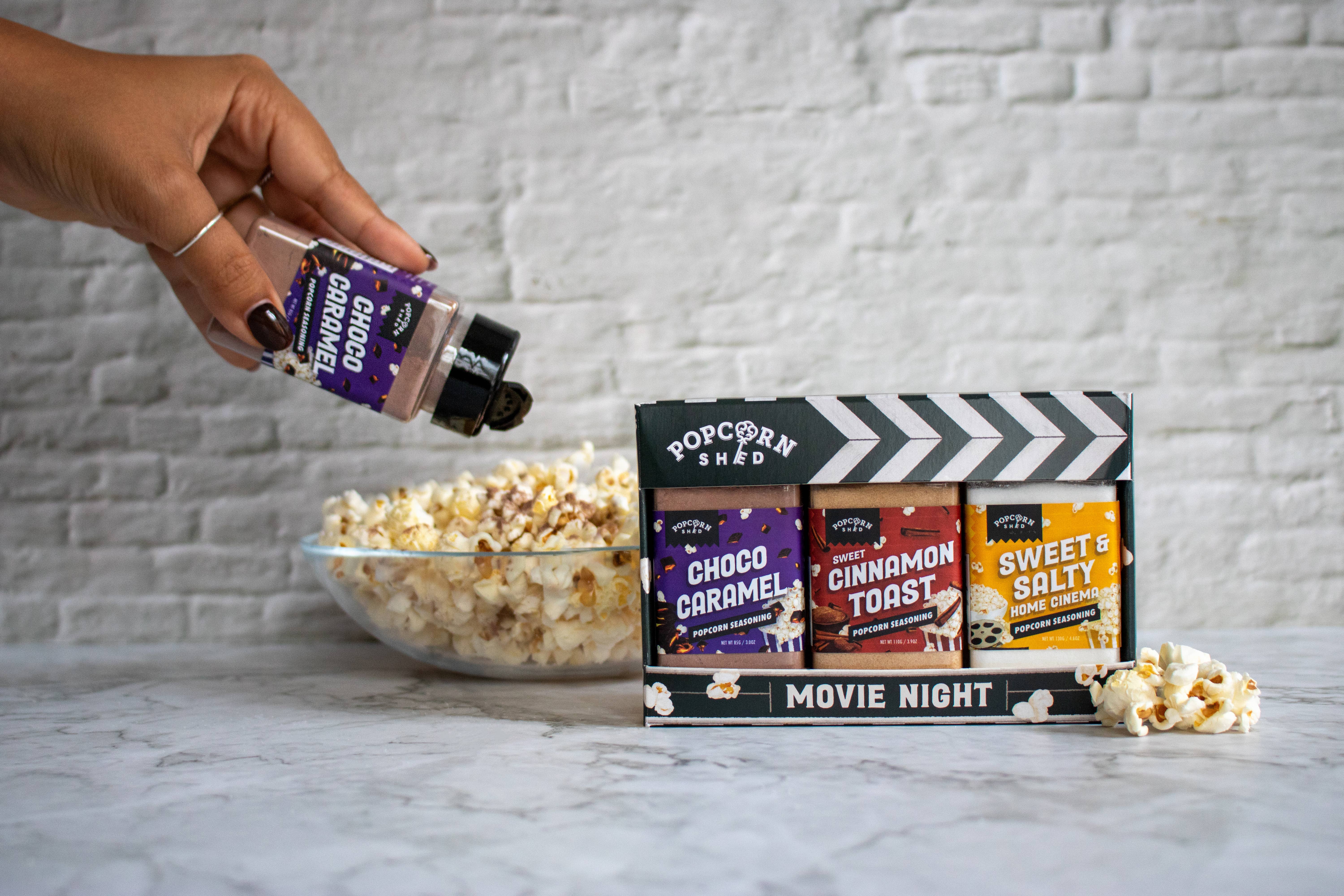 Popcorn Shed - Vendita all'ingrosso Kit fai da te per alimenti - Set regalo di condimenti per popcorn Movie Night1