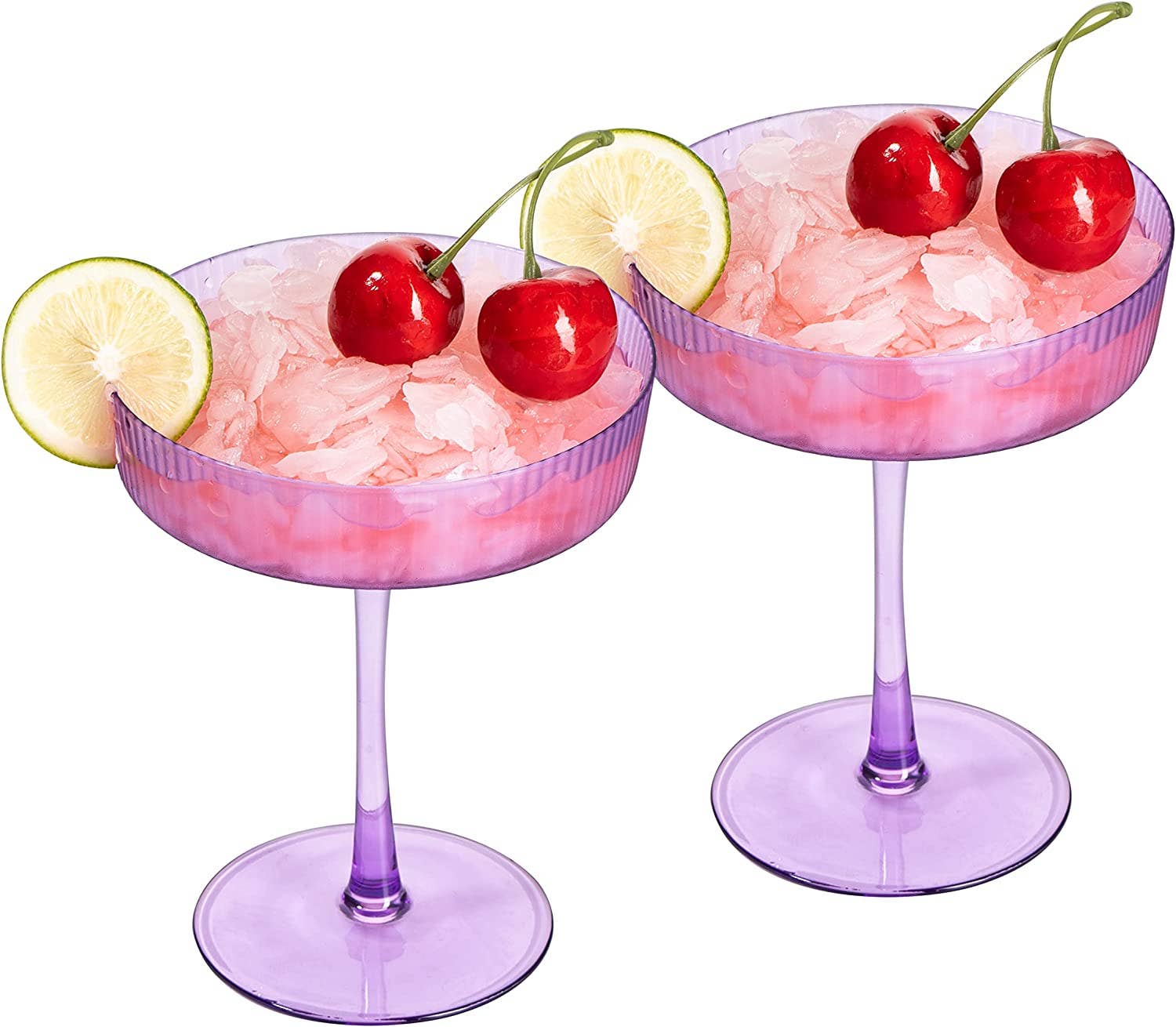 The Wine Savant /  Khen Glassware – wholesale Cocktail/liquor glass – Set of 2 Ripple Ribbed Cocktail Coupe Colored Glasses | 8oz5