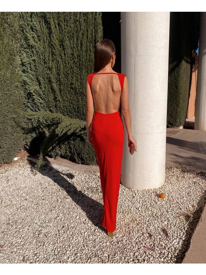 LORIANE - Wholesale Dress - Women's - 5997 Plain long dress with open back one size9